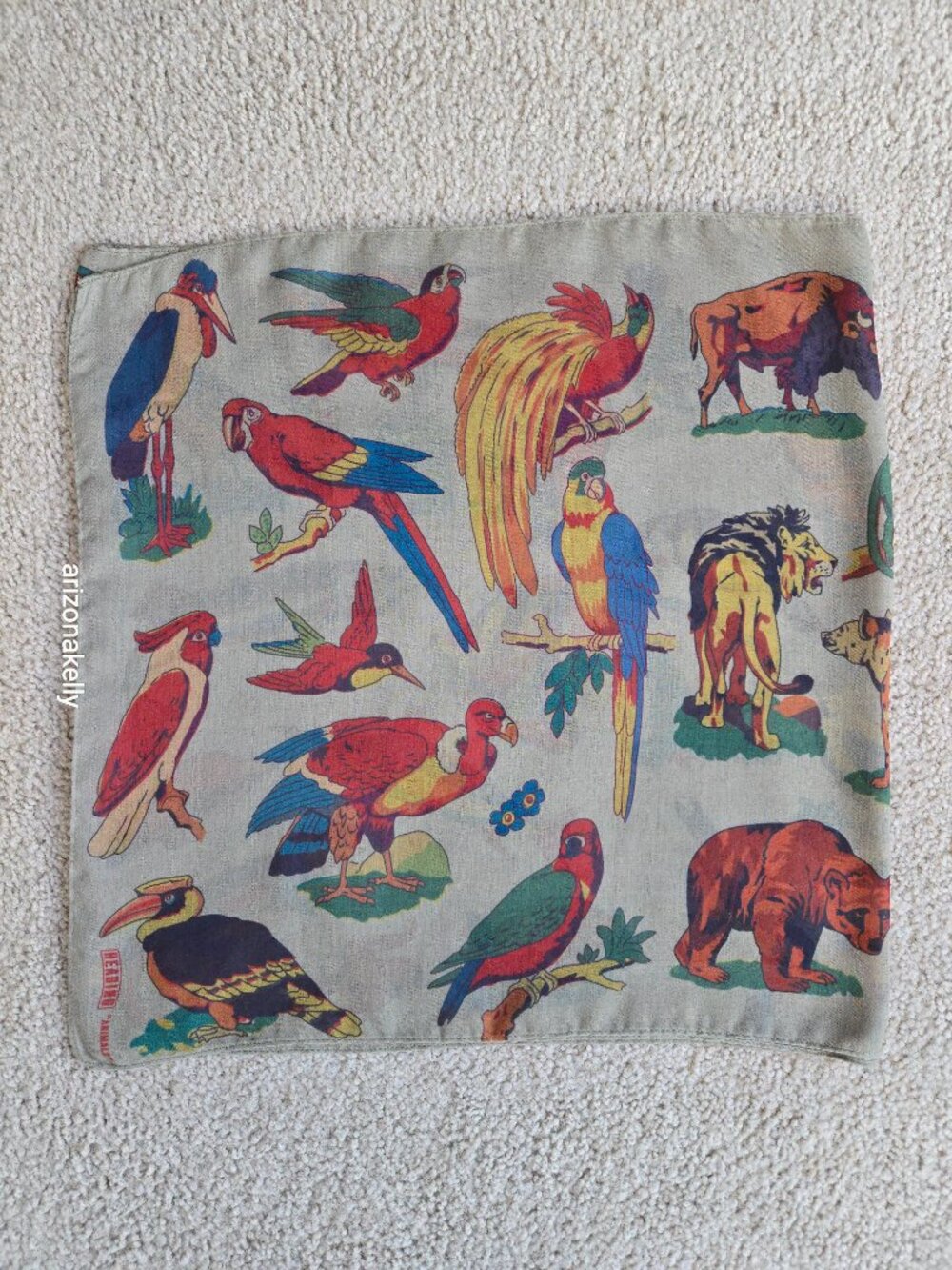 Vintage Animal Print Oblong Scarf Birds Fish Mammals Reptiles 1940's Design - Picture 11 of 11